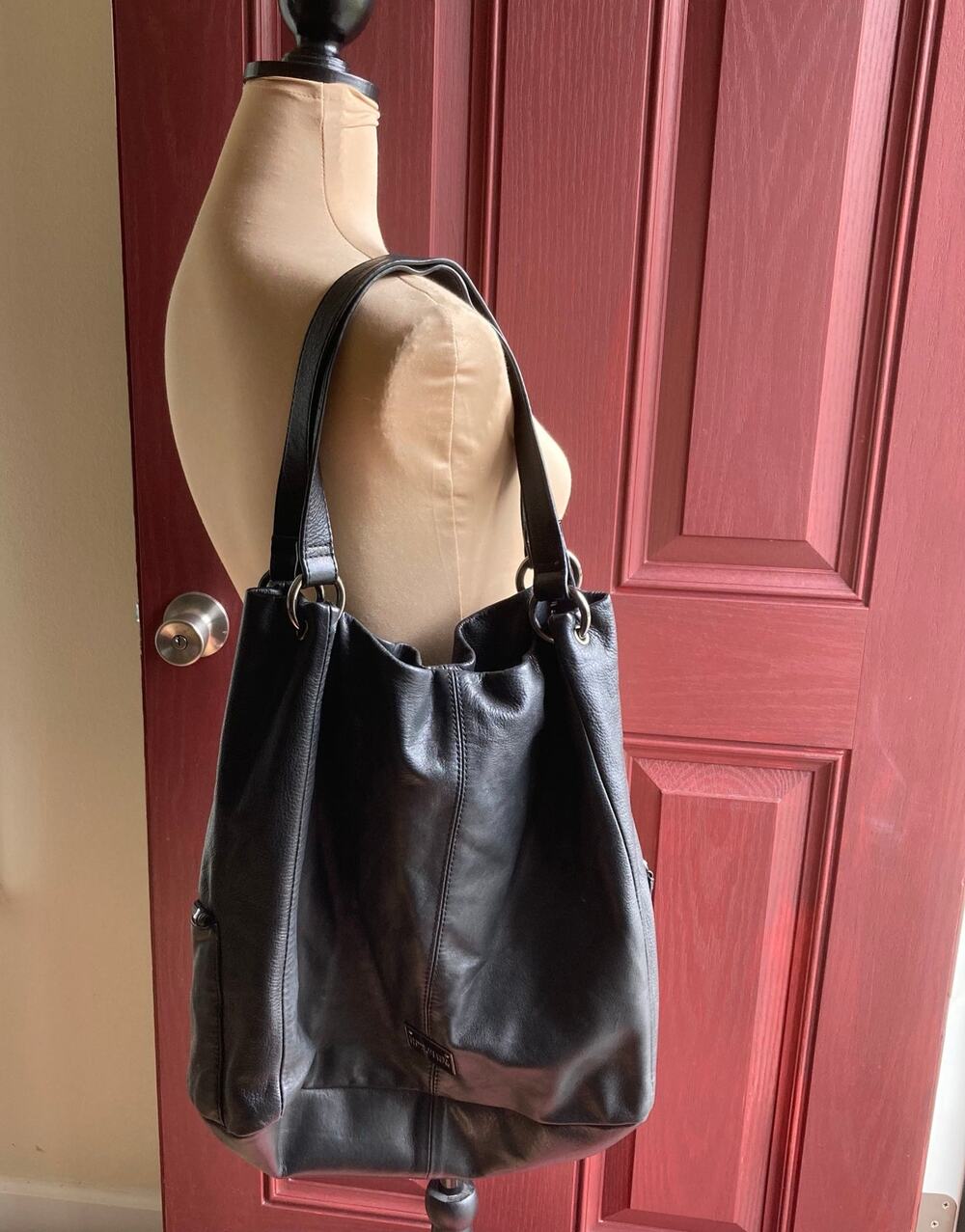 Kenneth Cole Reaction Slouchy Leather Shoulder Bag Zip Black Hobo Y2K Chic Urban